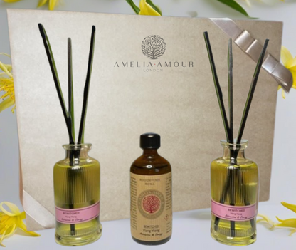 'Bewitched' Gift Set - 2 Diffusers & Refill - Ylang-Ylang - Amelia Amour London. Diffuser gift set